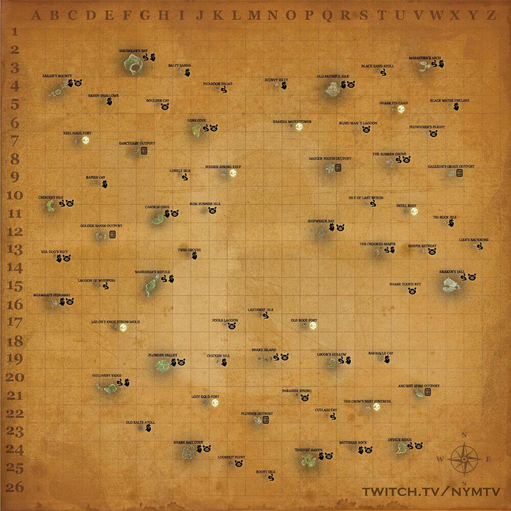 sea of thieves in game map