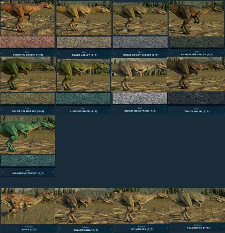 Jurassic World Evolution 2 Dinosaurs Skins And Pattern Colours Naguide 