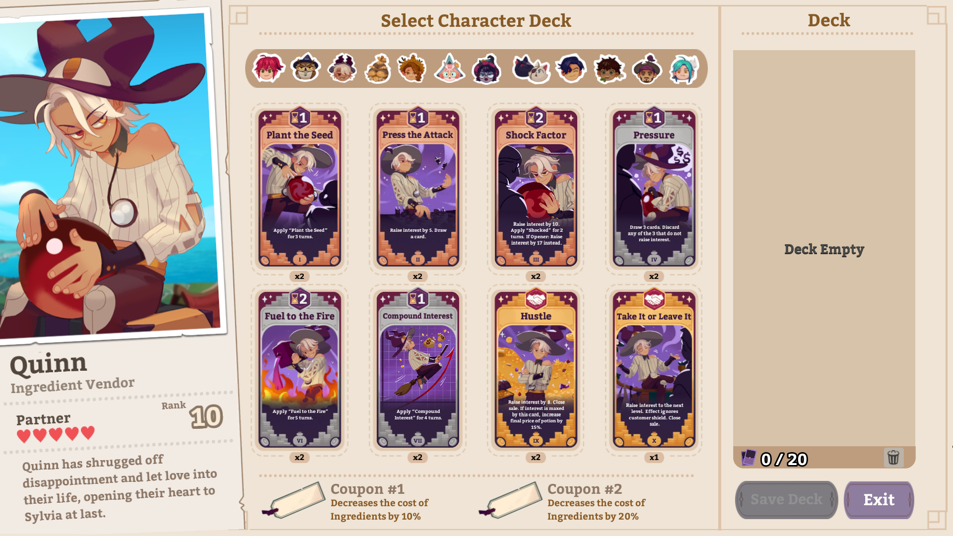 All Characters Cards & Coupons + Lvl 10 Friendship Potion Requirement