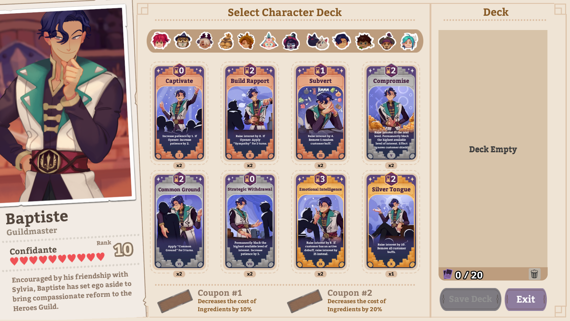 All Characters Cards & Coupons + Lvl 10 Friendship Potion Requirement