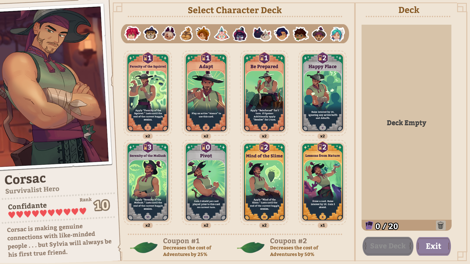 All Characters Cards & Coupons + Lvl 10 Friendship Potion Requirement