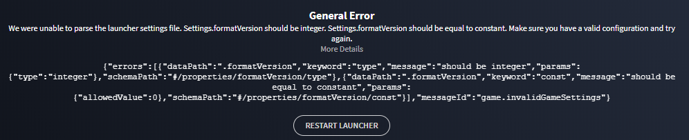 Fixing "General Error" for Settings.formatVersion