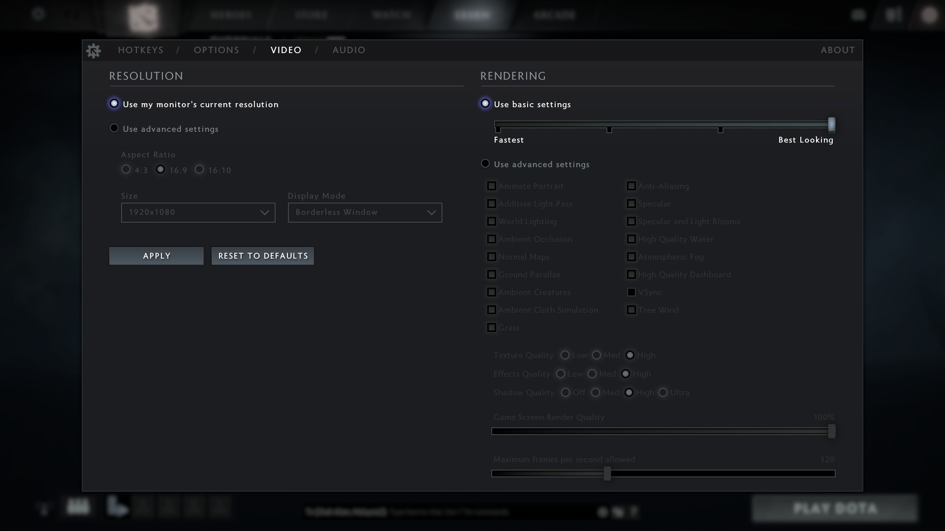 Video Graphics Settings:Dota 2 (Best Looking & High FPS)