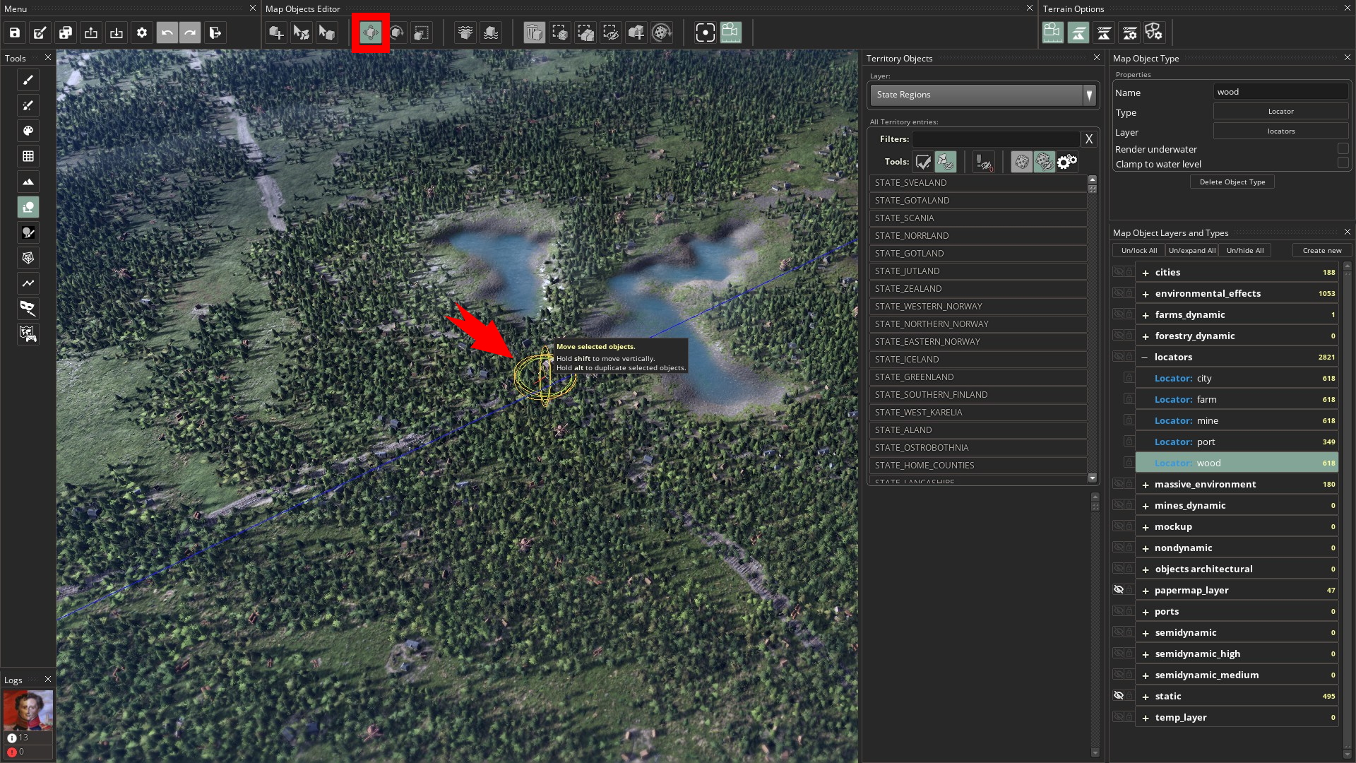 How to move settlements in the map editor