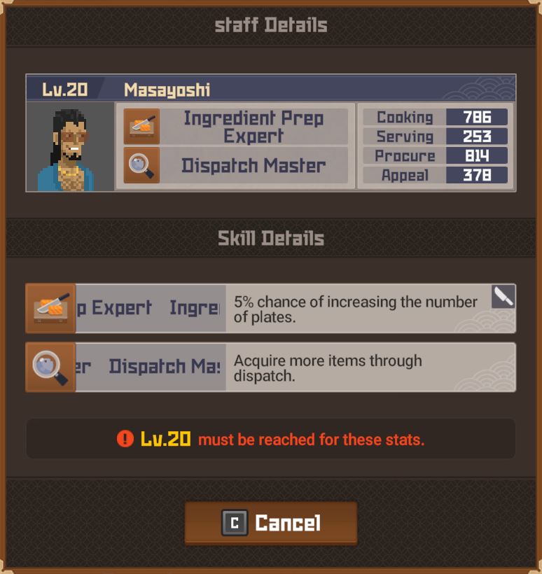 Details on the materials, staff, sushi bar and recipes in DAVE THE DIVER