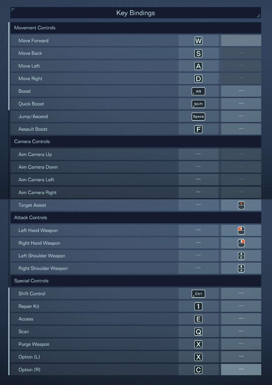 Detailed information about control scheme in ARMORED CORE 6 FIRES OF RUBICON