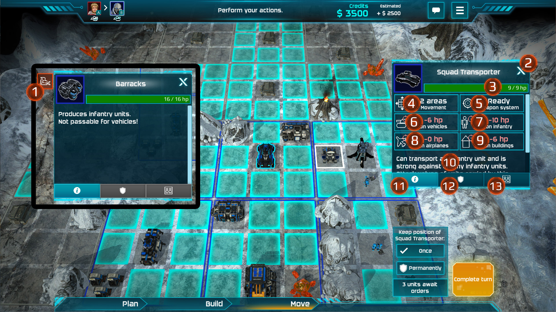 Information about the game interface in Section Gamma