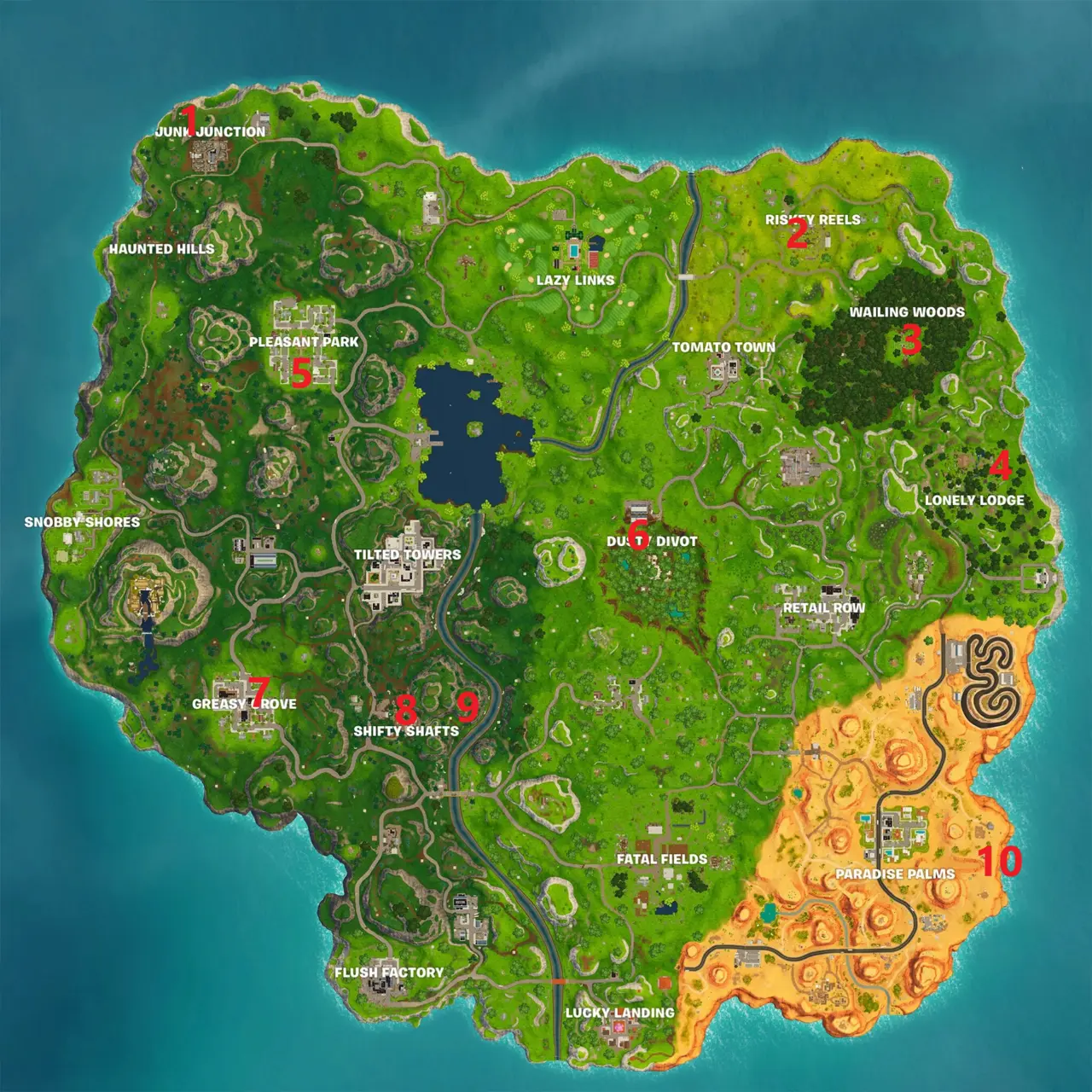 Gnome locations on the Fortnite OG map