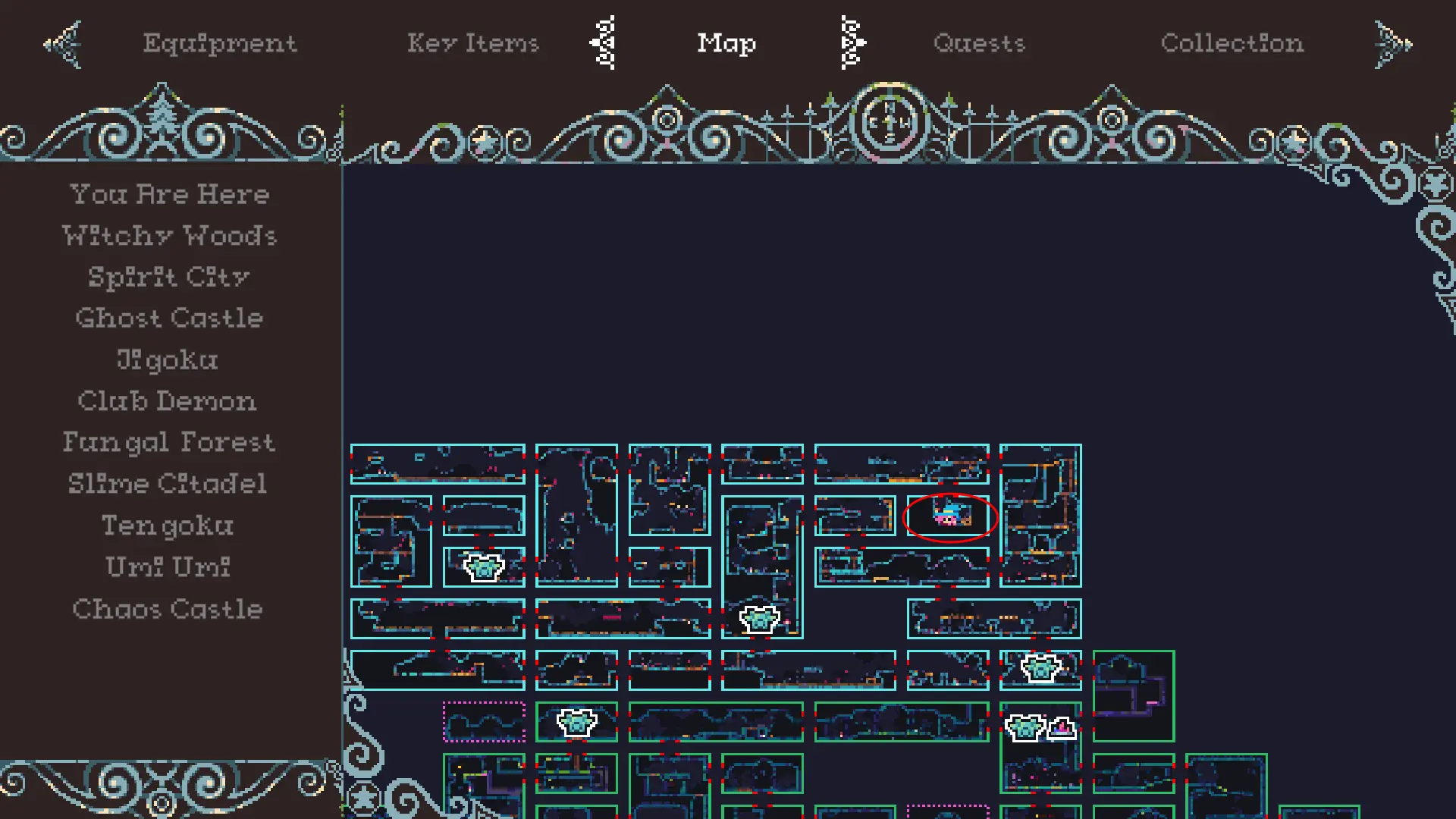 Elf Merchant Location 6: Treasure Room - Fungal Forest Map