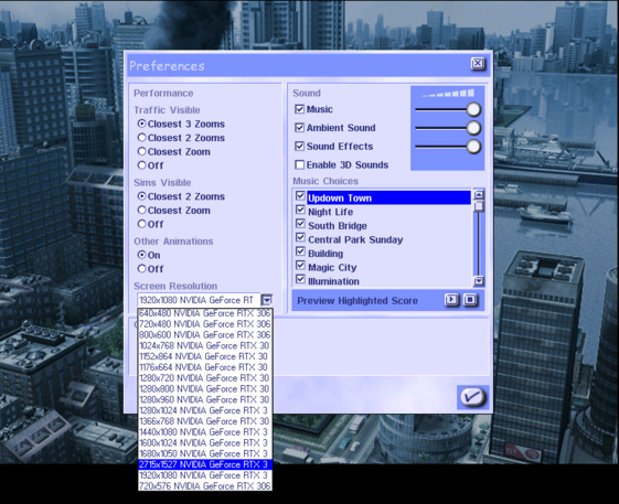 Widescreen Settings in Sim City 3000 Unlimited