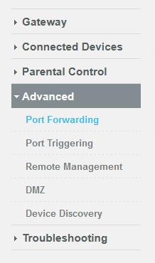 Accessing your router's Port Forward page