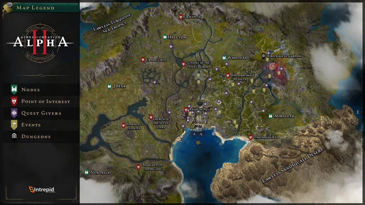 Farming spots shown on the Ashes of Creation map